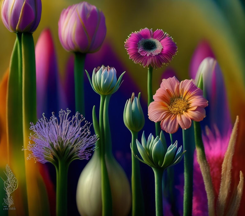 Colorful Blooming Flowers Against Soft Background