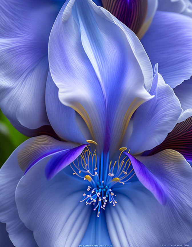 Detailed Close-Up of Vibrant Blue Iris Flower