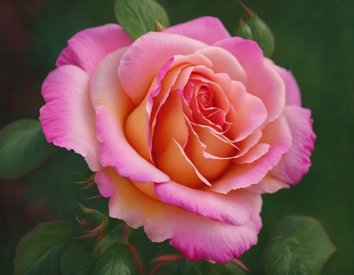 Vibrant pink rose with yellow center on blurred green backdrop