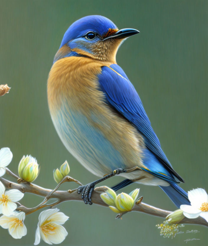 Colorful Bird Perched on Blossoming Branch in Green Setting