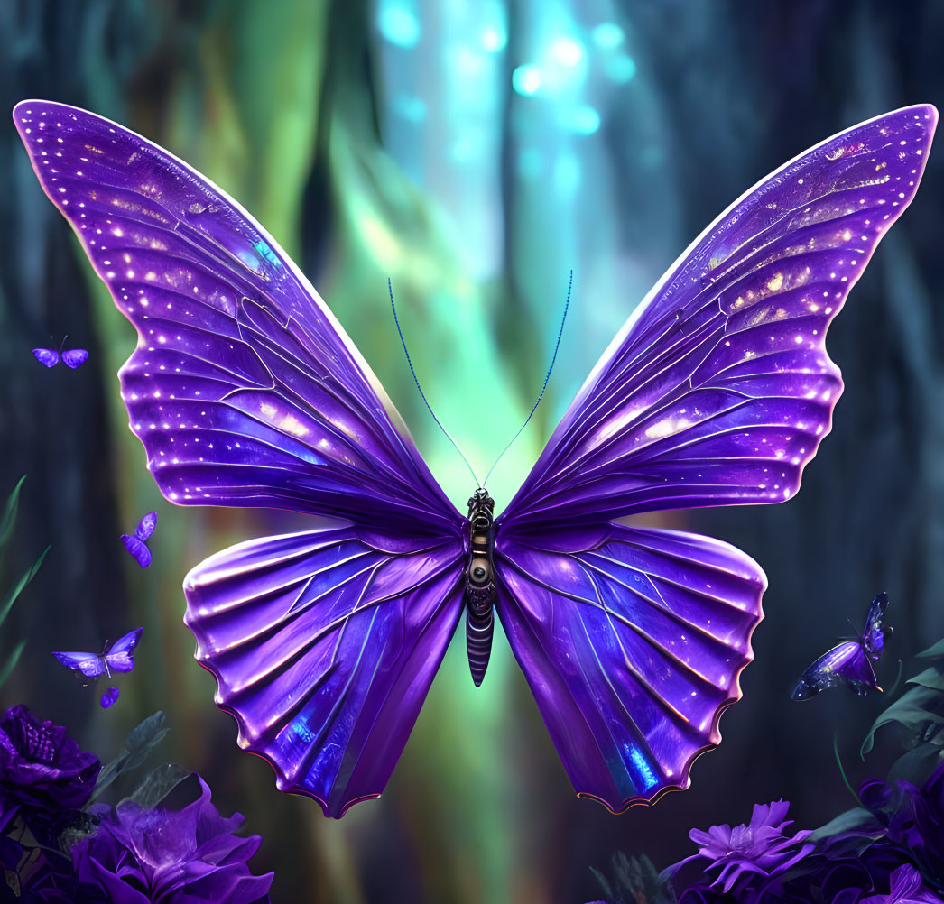 Detailed Purple Butterfly Art in Mystical Forest