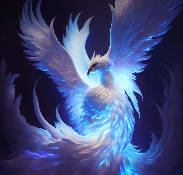 Blue phoenix with spread wings exudes mystical power