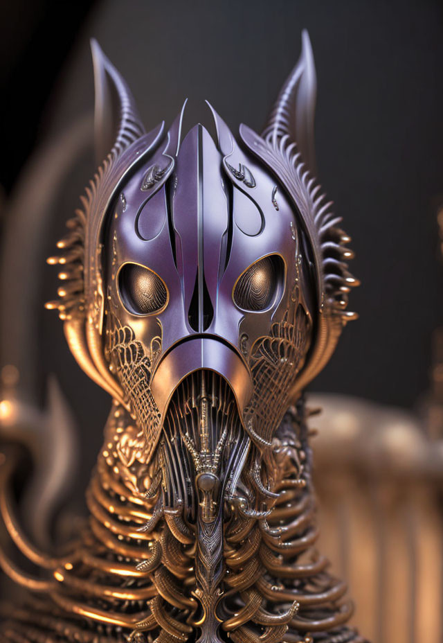 Detailed Metallic Mask with Pointed Ears and Intricate Designs