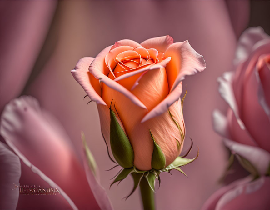 Delicate Orange Rose in Bloom with Soft Pink Petals