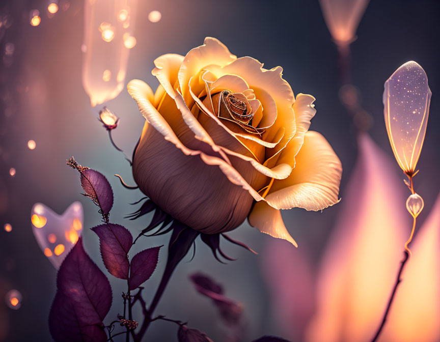 Yellow Rose with Ring in Ethereal Glow and Bokeh Background