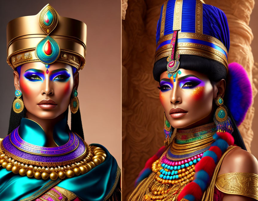 Vibrant digital portraits of women in Egyptian attire