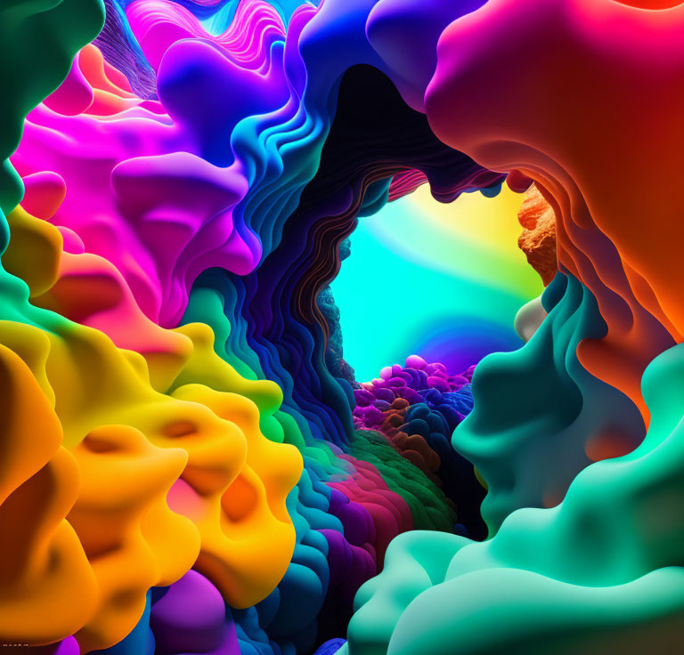 Multicolored digital landscape with flowing, wavy textures