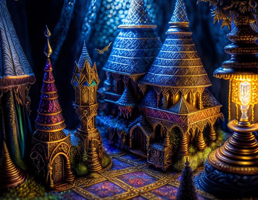 Intricate Fantasy Diorama of Ornate Miniature Buildings