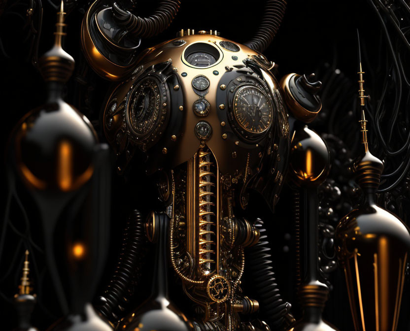 Detailed Steampunk Contraption with Metallic Orb and Gears