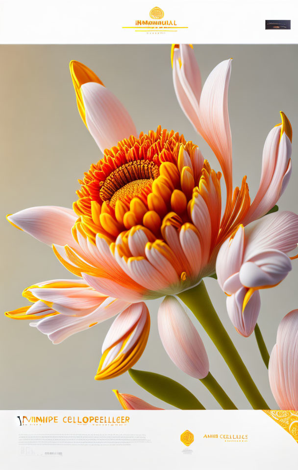 Close-up of Blooming Orange Dahlia with White-Tipped Petals