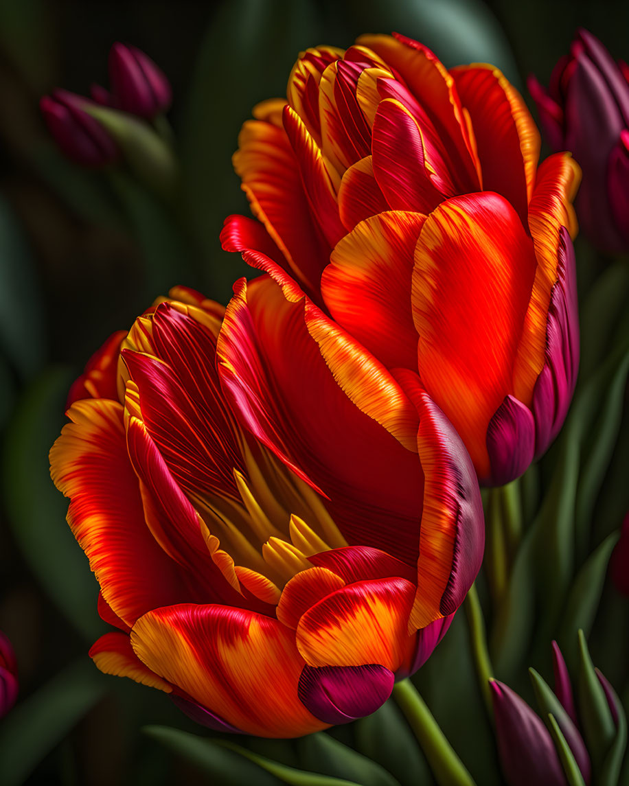 Close-up of Red and Yellow Tulips with Soft-focus Background