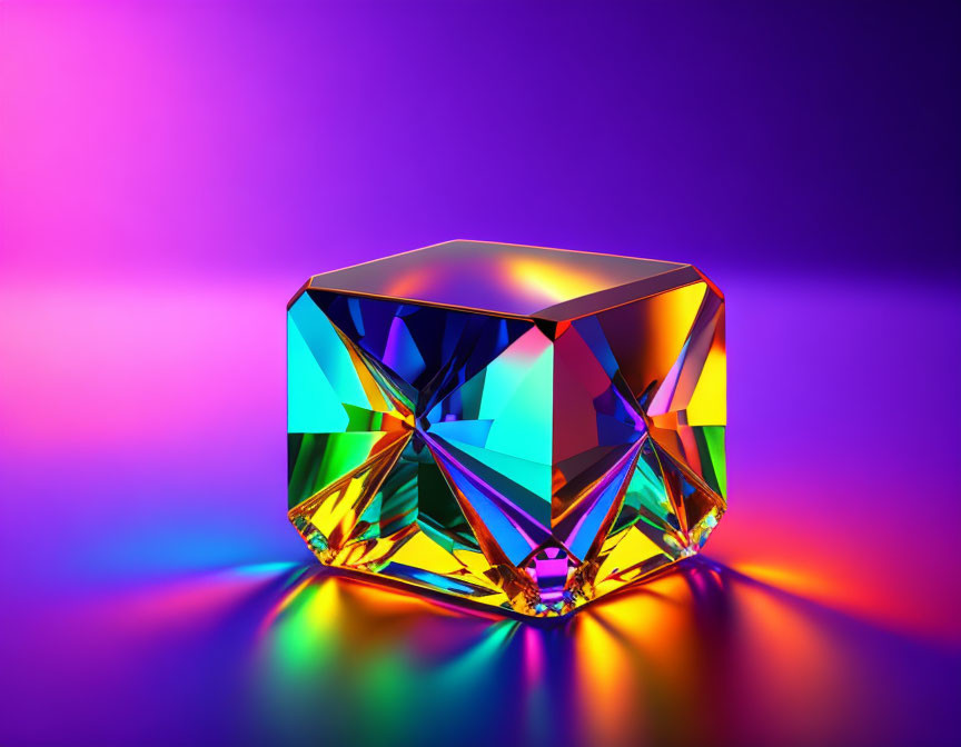 Colorful Crystal Shining on Purple and Blue Background