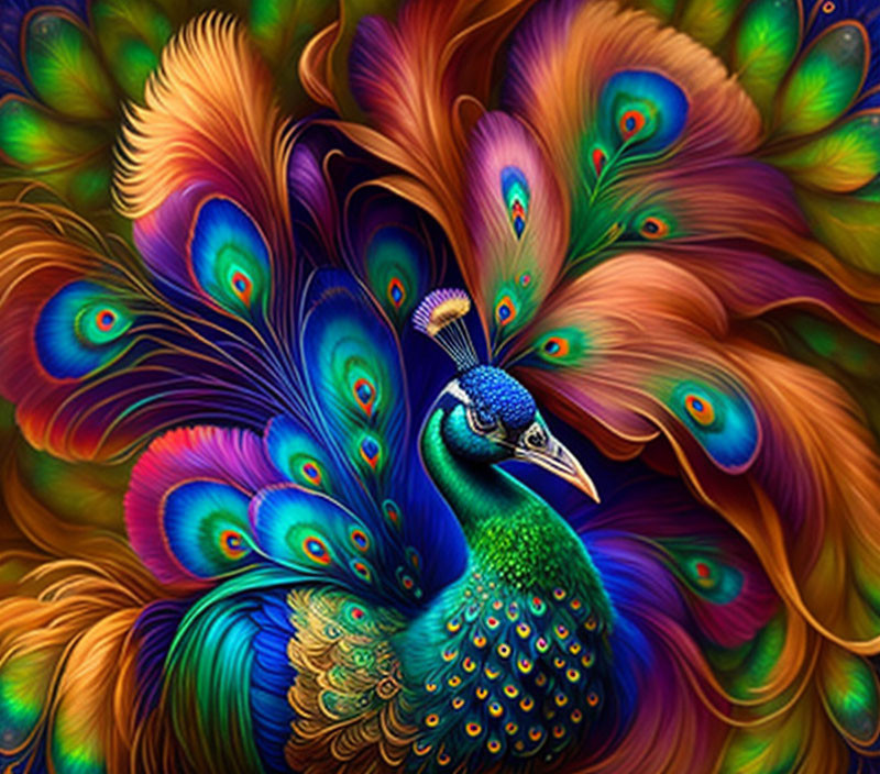 Colorful Peacock Digital Art Featuring Vibrant Feathers