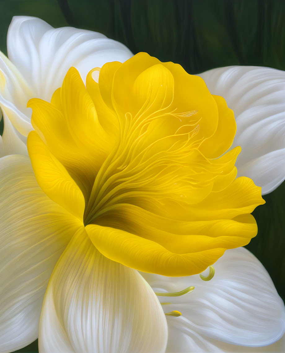 Vibrant yellow flower with delicate petals in soft white and green background