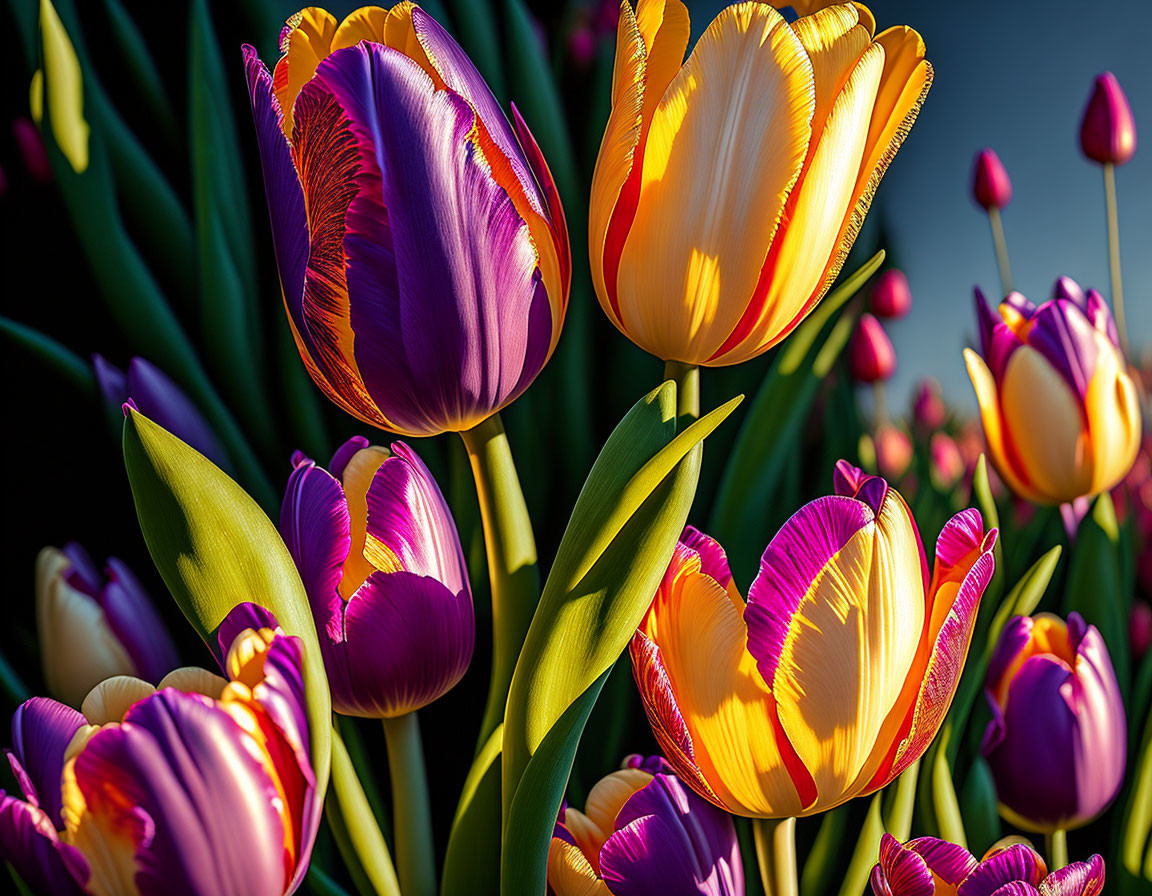 Colorful Tulips Blooming in Sunlight