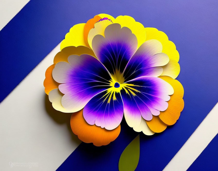 Multicolored layered flower on blue background with 3D effect