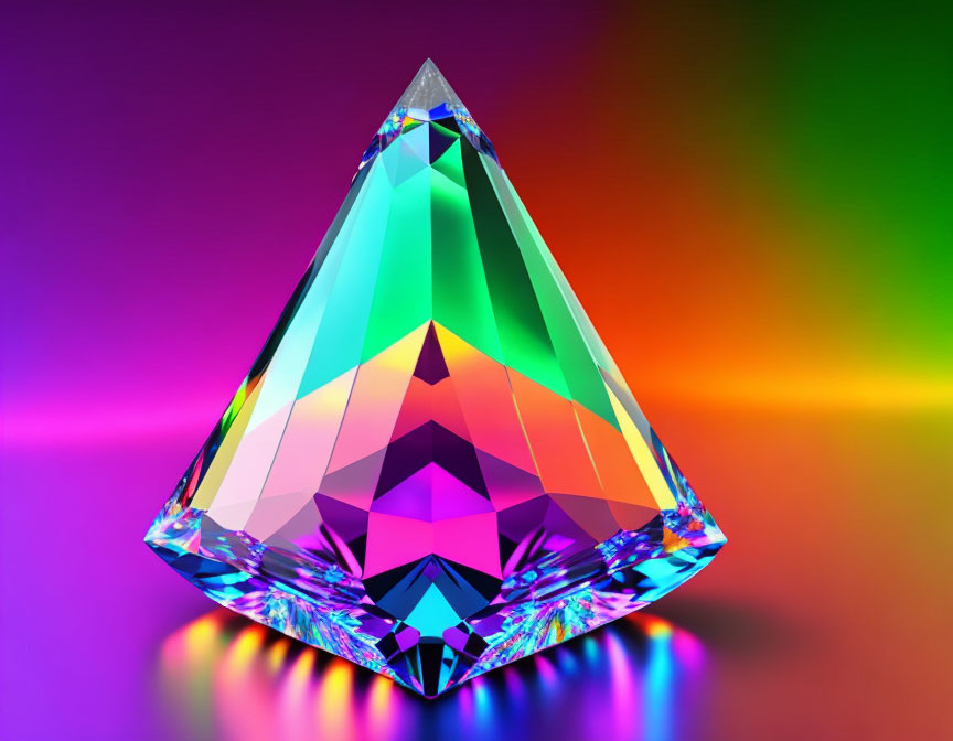 Colorful crystal on rainbow gradient background: A stunning visual display