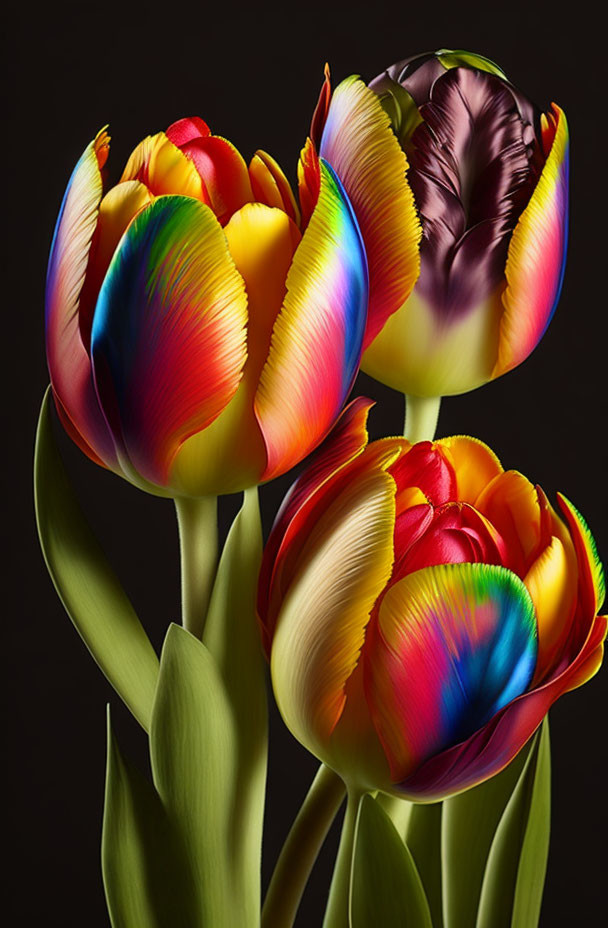 Vibrant multi-colored tulips in close-up view