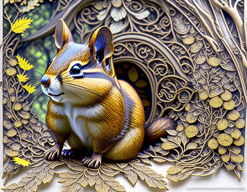 Colorful Chipmunk Illustration with Floral Patterns