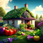 Charming cottage with green roof and giant vegetable garden