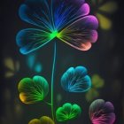 Colorful digital artwork: Fantastical neon flowers on dark backdrop