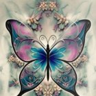 Colorful illustration: Two blue butterflies on purple flowers