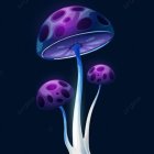 Fantasy glowing purple mushrooms in dark forest landscape