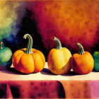 Vibrant abstract painting of colorful pumpkins