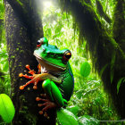 Colorful Frog with Red Eyes in Misty Jungle Habitat