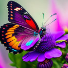 Colorful Butterfly Resting on Purple Flower with Soft-focus Background