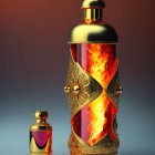 Ornate Bottles with Fiery Interior on Gradient Background