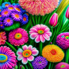 Colorful Stylized Flower Collection on Green Background