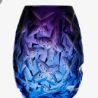 Deep Purple Decorative Vase with Glowing Blue Floral Designs