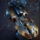 Decorated Violin with Golden Floral Patterns on Dark Background