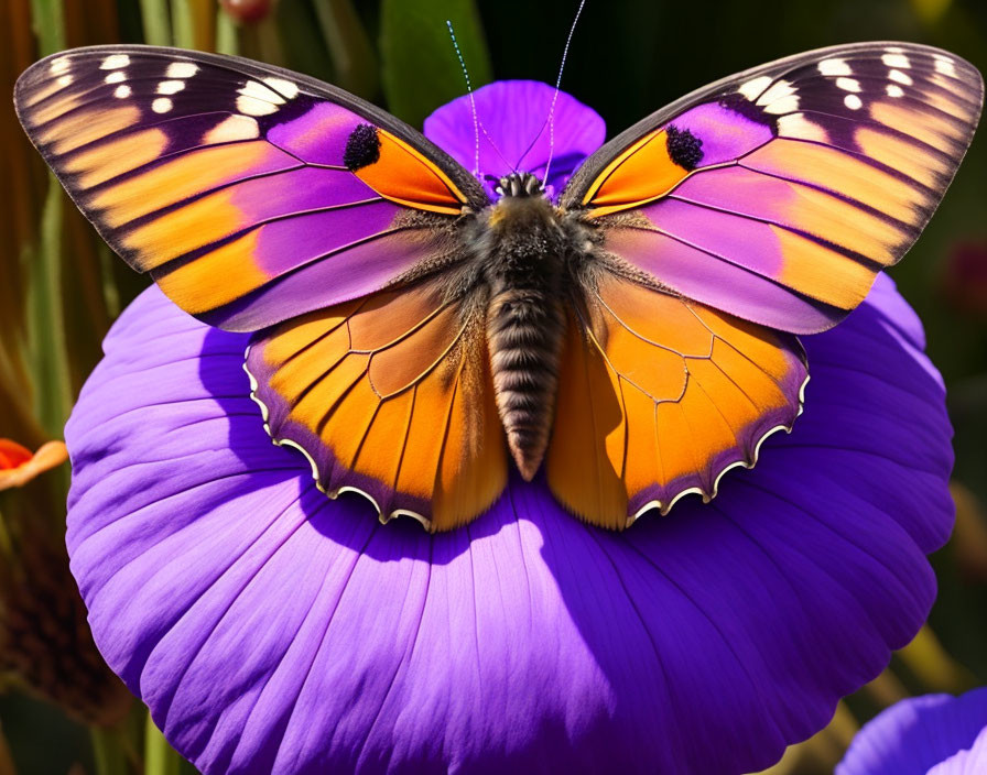 Colorful Butterfly Resting on Purple Flower in Nature