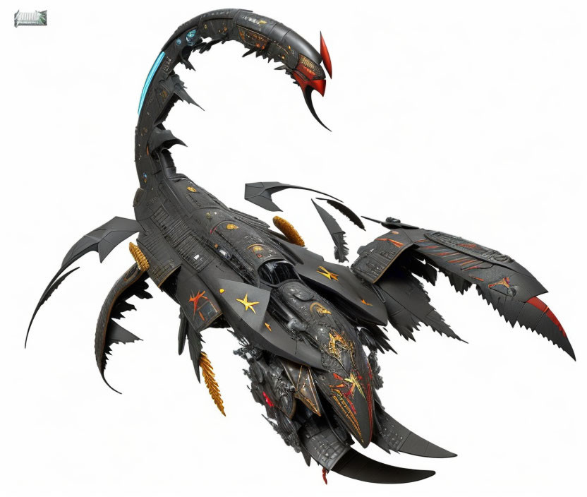 Black Spaceship with Dragon-like Design and Red/Gold Accents