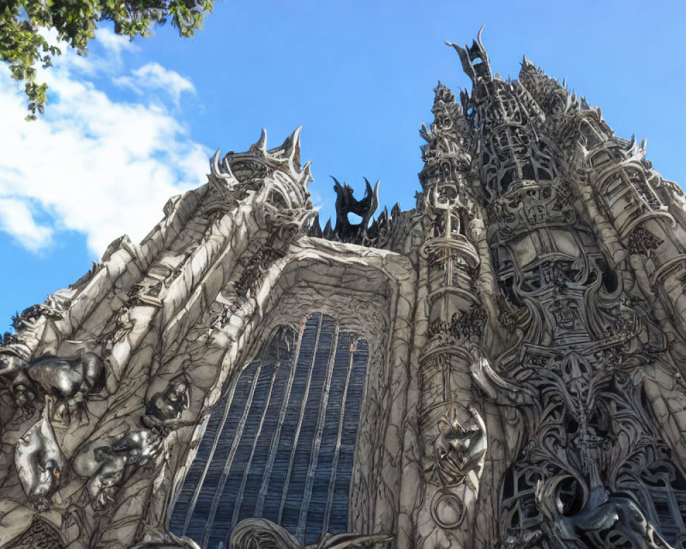 Intricate Gothic-Style Facade with Pointed Arches and Detailed Sculptures