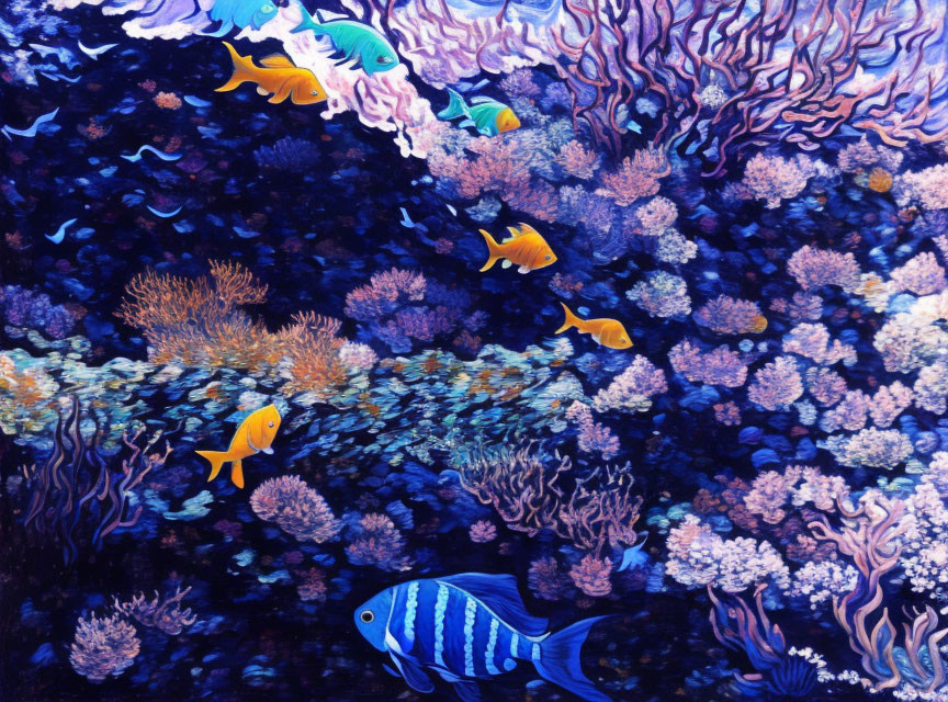 Colorful Fish and Diverse Coral Reefs in Vibrant Underwater Scene