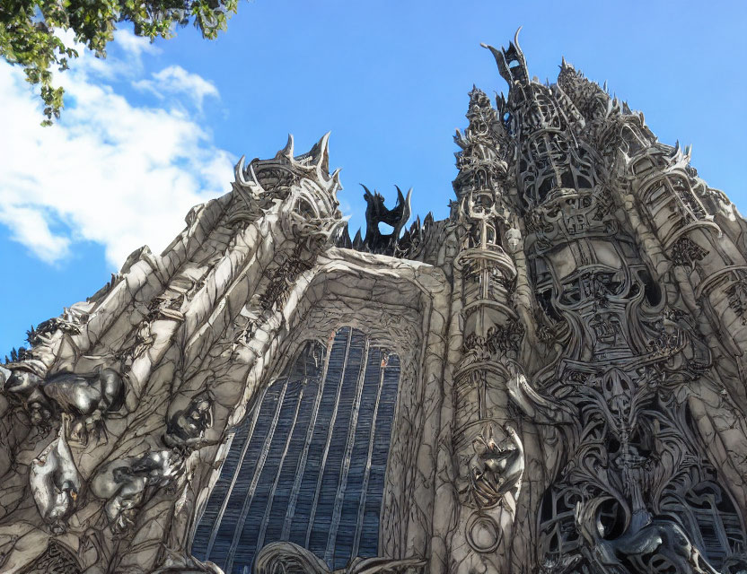 Intricate Gothic-Style Facade with Pointed Arches and Detailed Sculptures