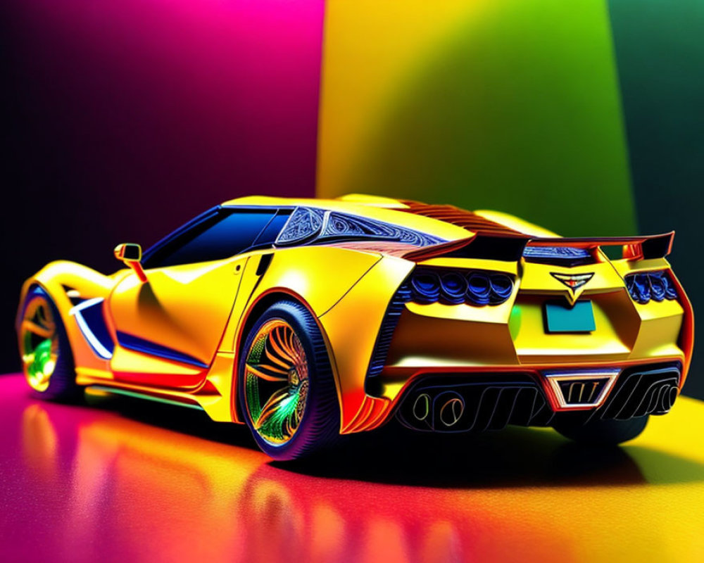 Sleek Golden Sports Car with Vibrant Colors