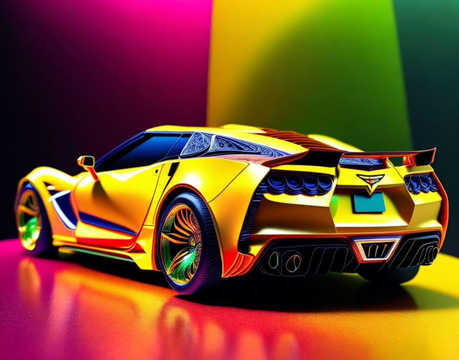 Sleek Golden Sports Car with Vibrant Colors