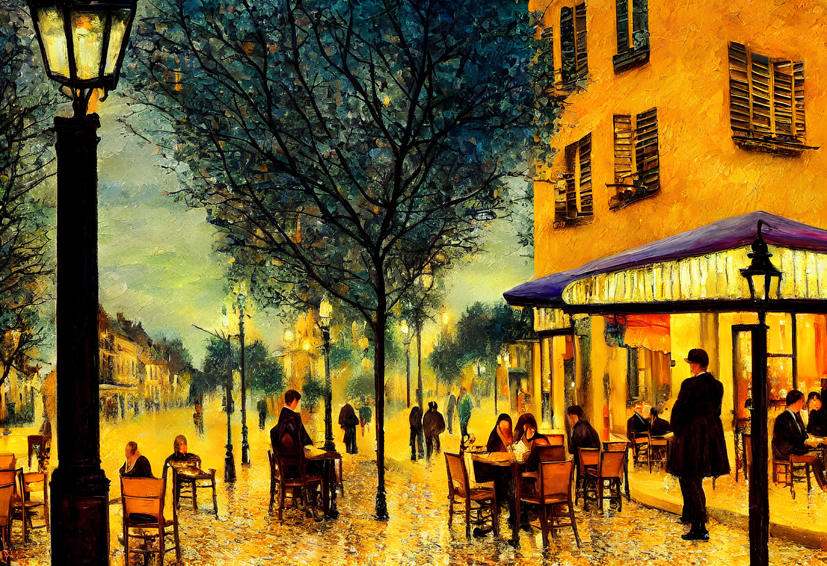 French cafe evening scene