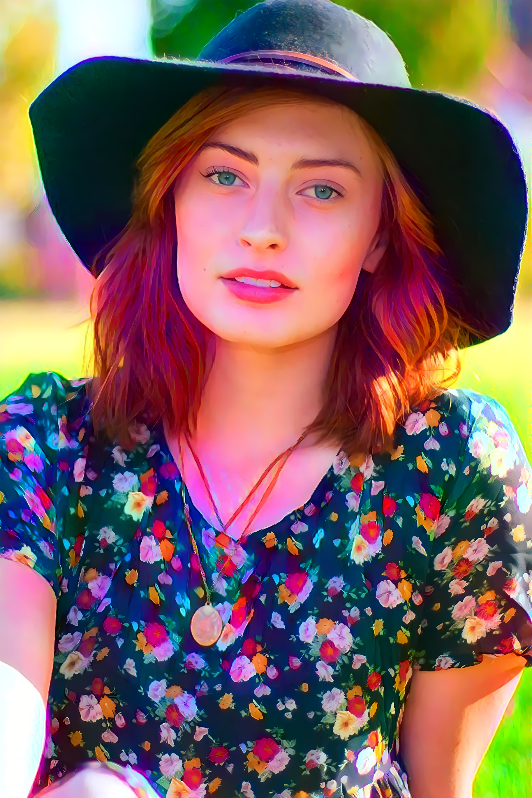 Young woman wearing a large hat