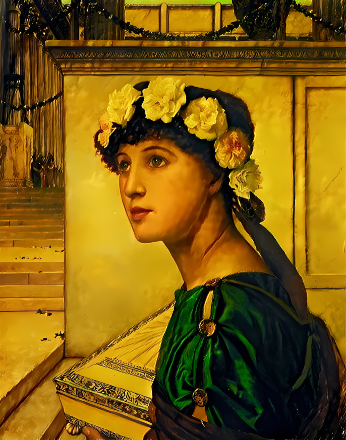 Female portrait with yellow flowers