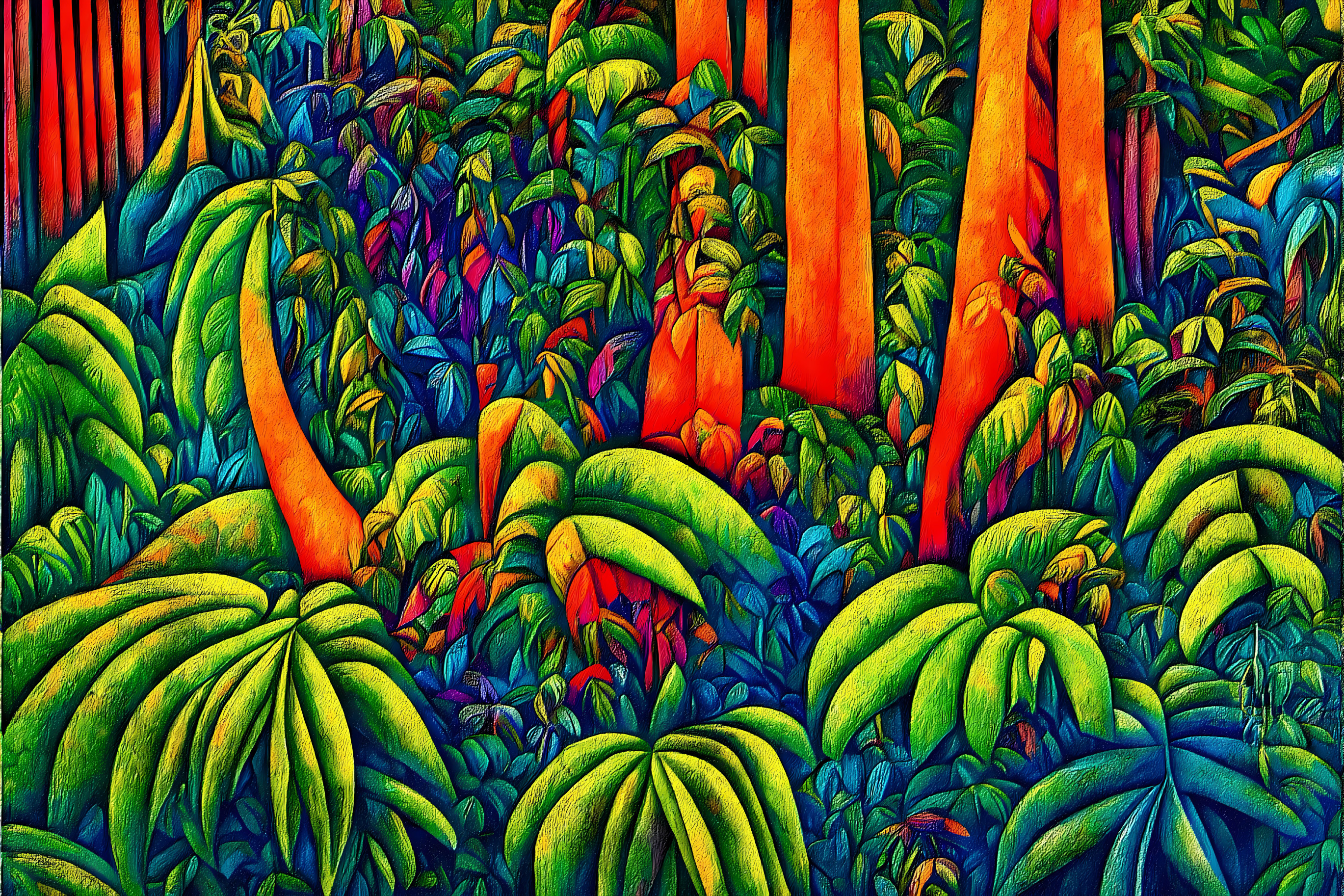 Jungle II in the style of Diego Rivera