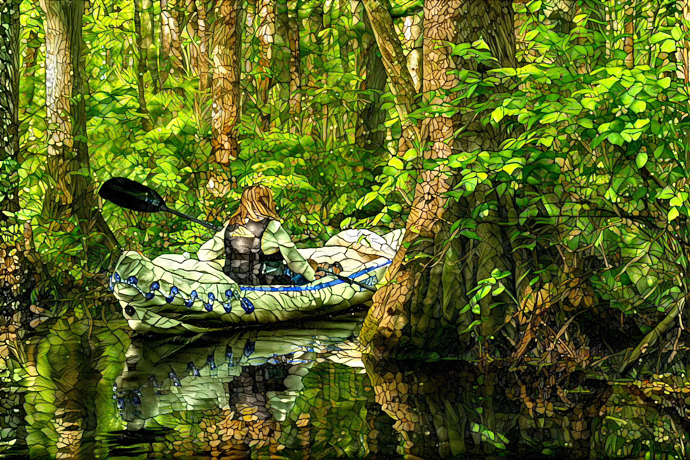 Canoeing on a forest creek