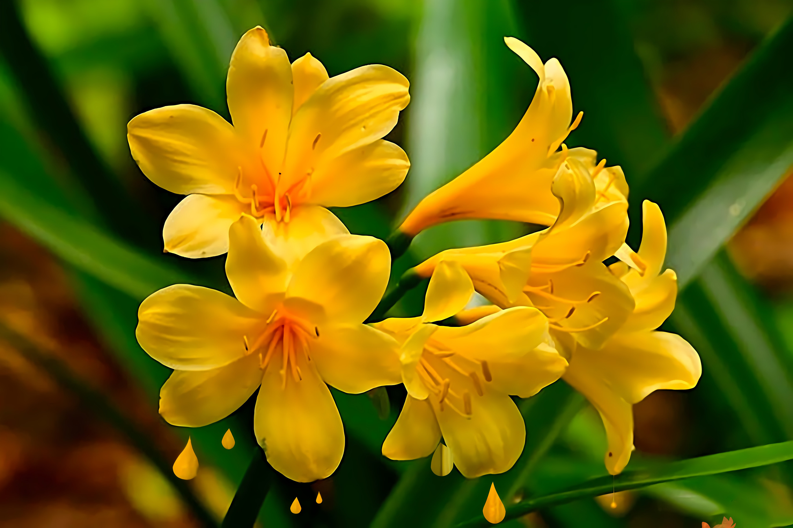 Yellow flowers at Kirstenbosch, with droplets