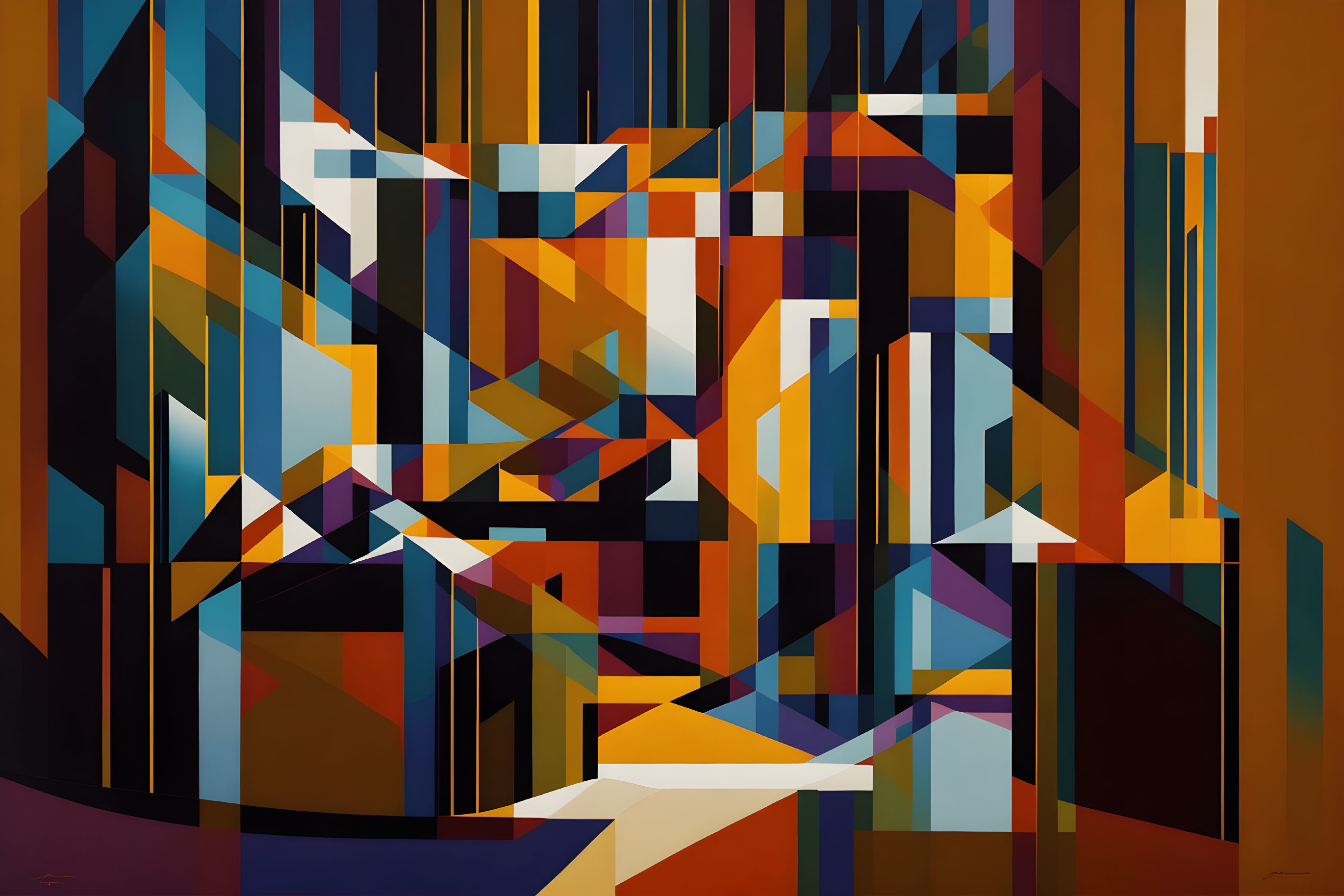 Colorful Abstract Geometric Painting with Overlapping Shapes