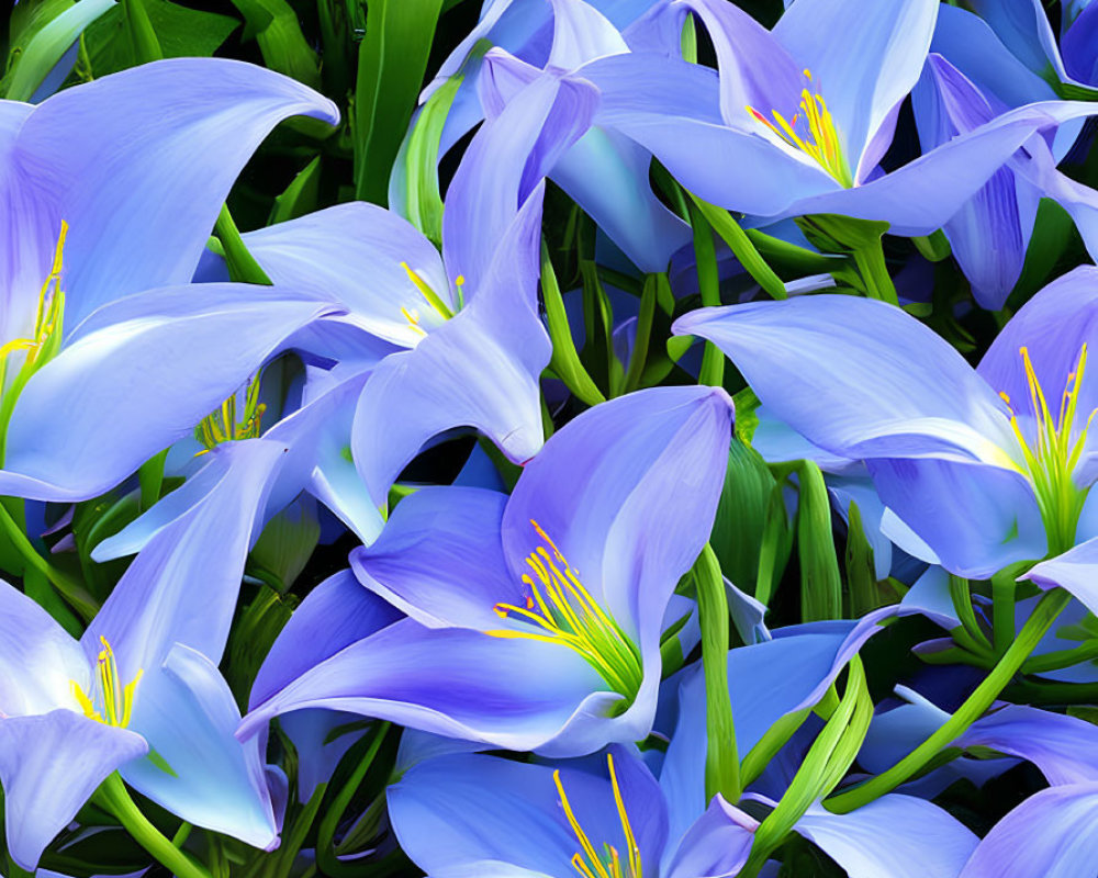 Vibrant Blue Flowers with Yellow Stamens in Golden Frame