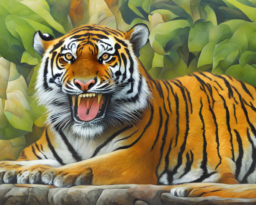 Colorful Bengal Tiger Painting with Orange Fur and Black Stripes